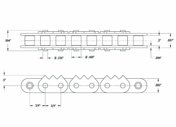 60R Q STP 3P E2LP Sharp Top Roller Chain - Image 2