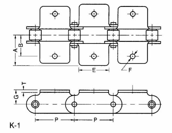 C2060HR K-1 /
C2062HR K-1 - ANSI Standard Double Pitch Roller Chain K-1 Attachment - Image 2
