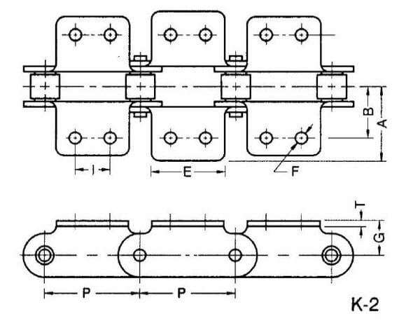 C2040R K-2 /
C2042R K-2 - ANSI Standard Double Pitch Roller Chain K-2 Attachment - Image 2