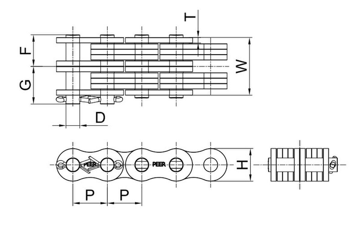 Technical diagram illustrating the dimensions of the BL846 Chain, including pin diameter, plate height, and overall width.